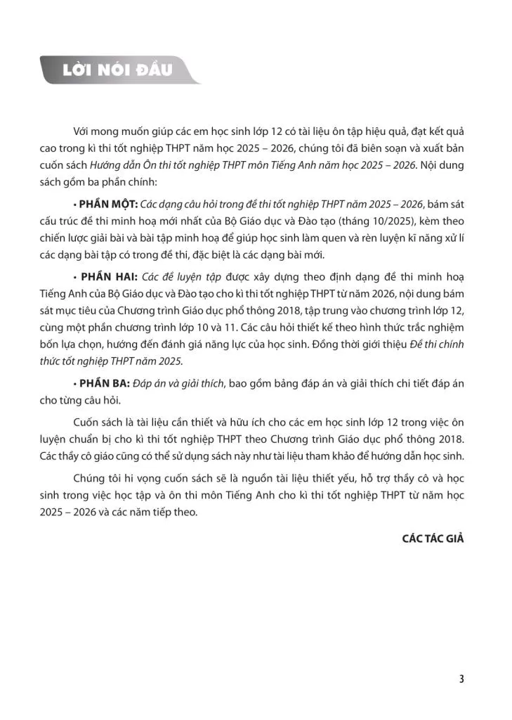 HƯỚNG DẪN ÔN THI TỐT NGHIỆP THPT MÔN TIẾNG ANH (Năm học: 2025 - 2026)